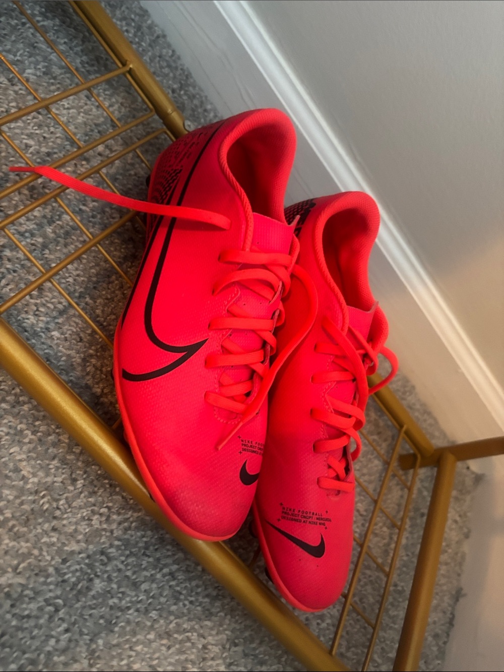 Nike Women's Neon Pink Indoor Soccer Shoes with Black Swoosh